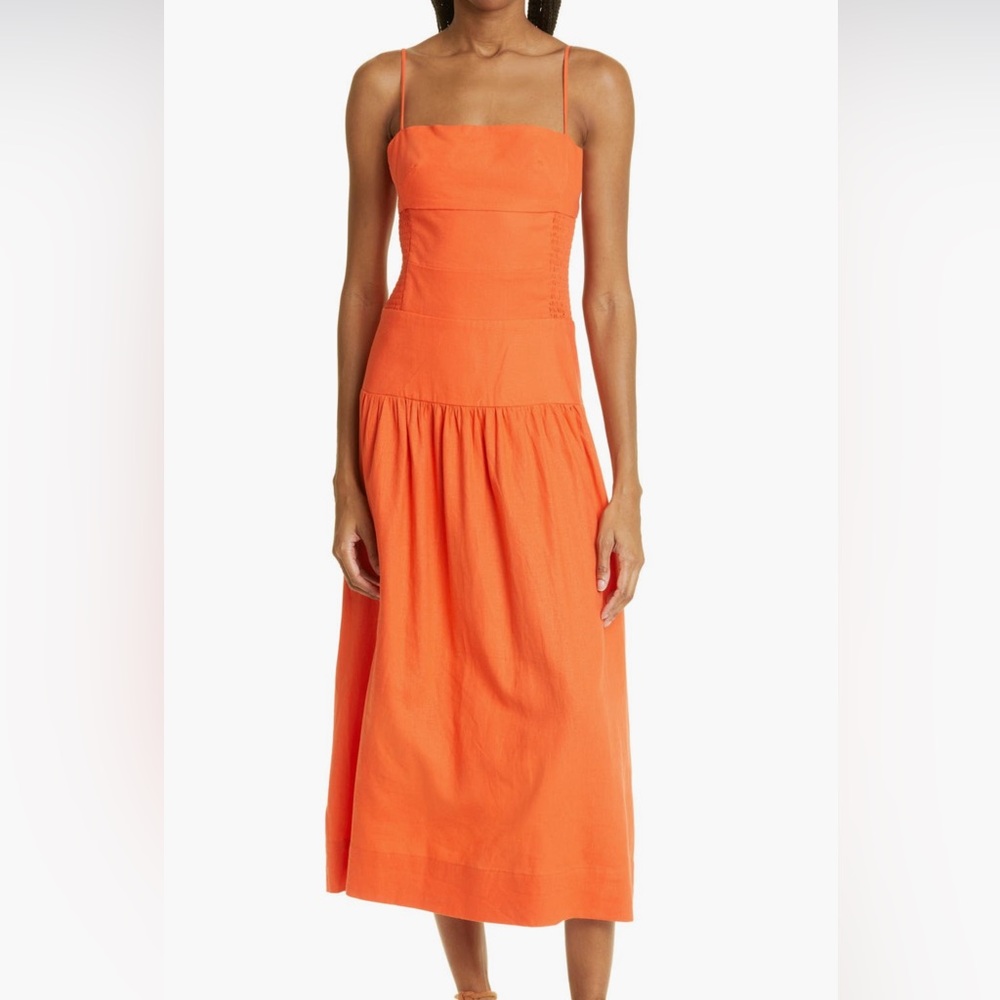 Farm Rio Side Smocked Linen Blend Midi Sundress
